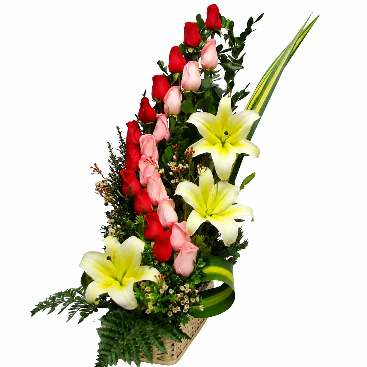 arreglo floral con rosas y lirios para cumpleaños o eventos delivery de flores en Lima